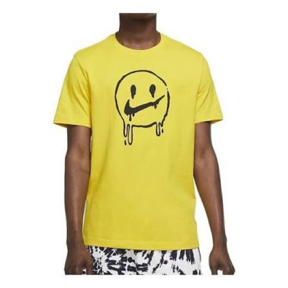 Nike Yellow Short Sleeve Tee with Dripping Smiley Graphic